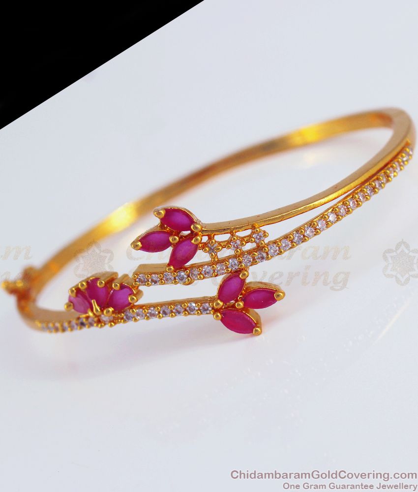 Open Type Bracelet One Gram Gold Ruby White Stone Jewelry BRAC563