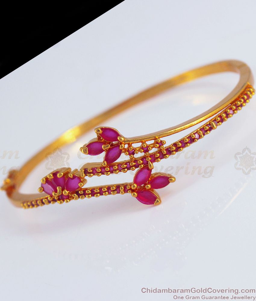 Stylish One Gram Gold Imitation Bracelet Full Ruby Stone BRAC564