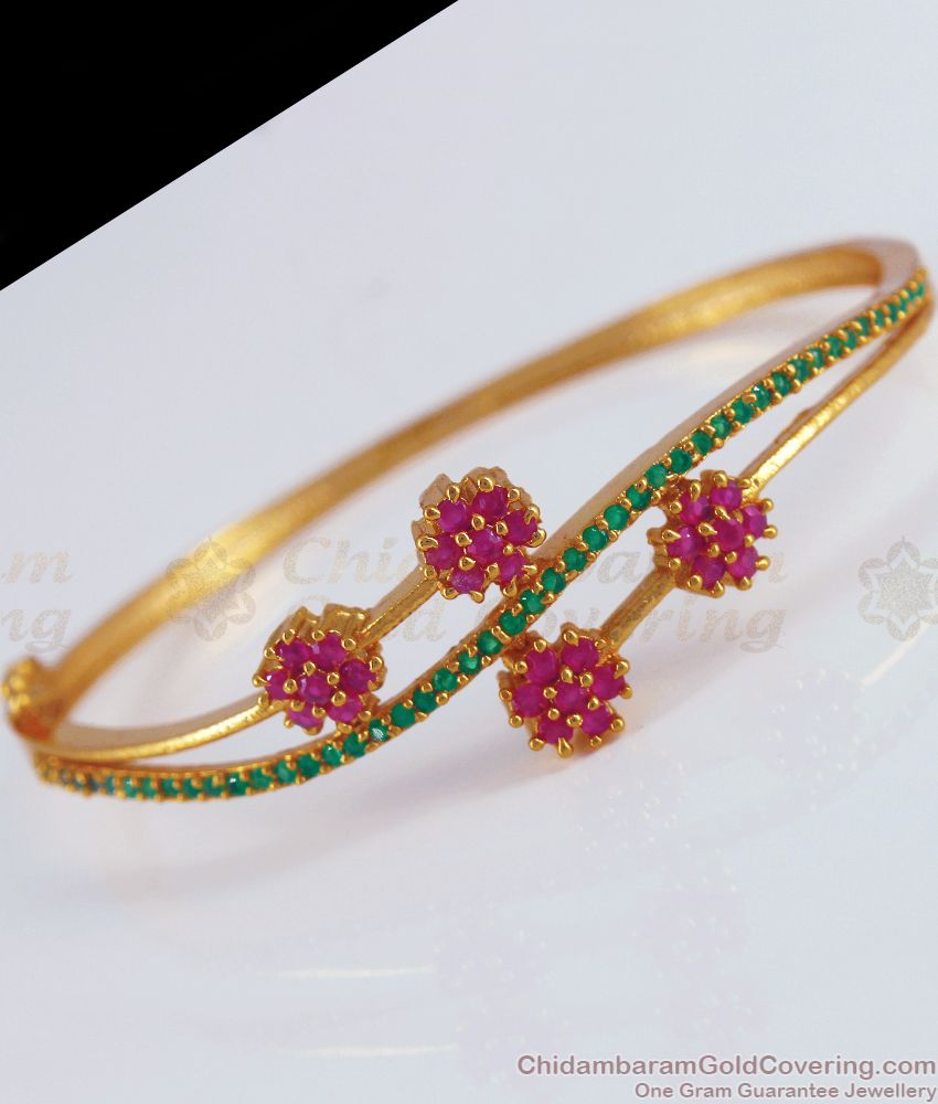 24ct Gold Plated Womens Bracelet Zircon Stones Flower Design BRAC574