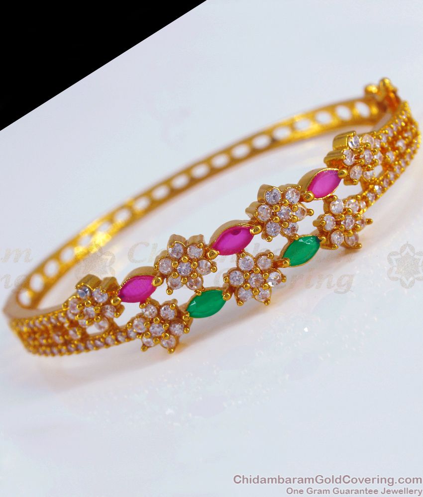 Trendy Gold Plated Bracelet Multi Stone Flower Design BRAC581