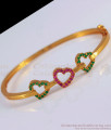 Triple Heart Gold Plated Bracelet Ruby Green Stone BRAC588
