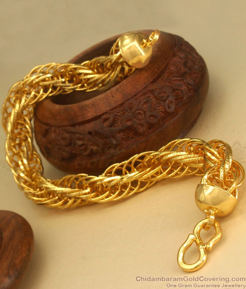 Gold Plated Bracelet Broad Knitted Design Mens Fashion BRAC597
