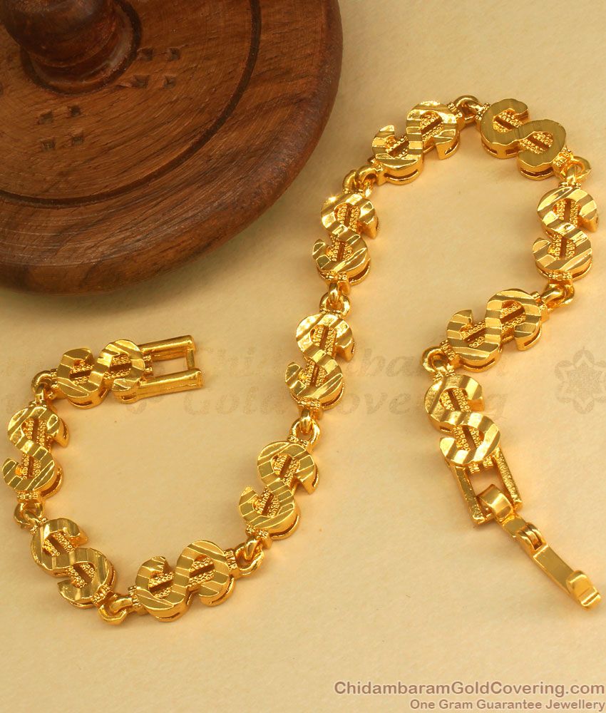 Dollar Symbol Gold Plated Bracelet Richie Rich Mens Design BRAC610