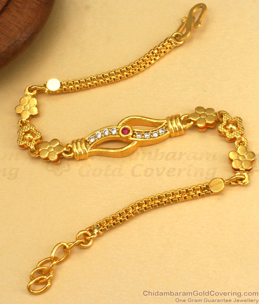 Gorgeous One Gram Gold Bracelet Ruby White Stone BRAC612