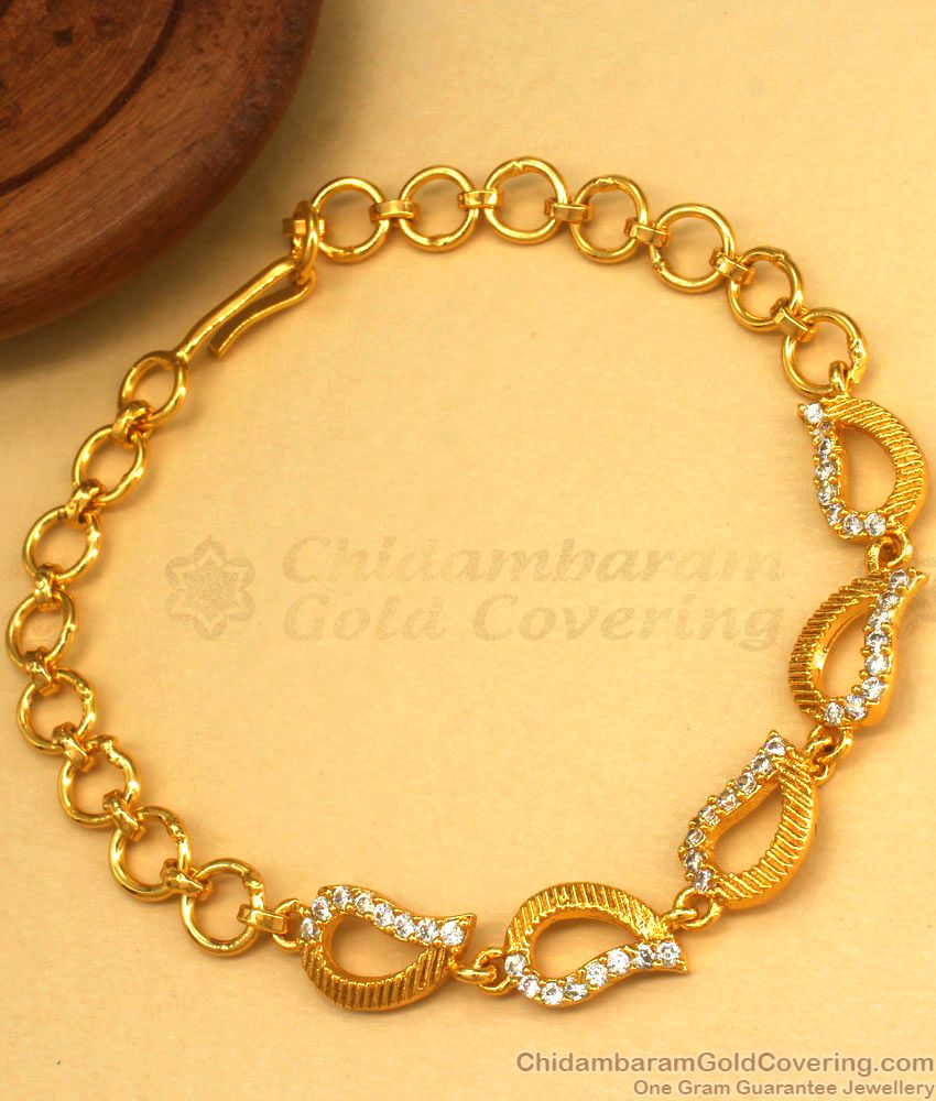 Leaf Design Gold Imitation Bracelet White Stone BRAC615