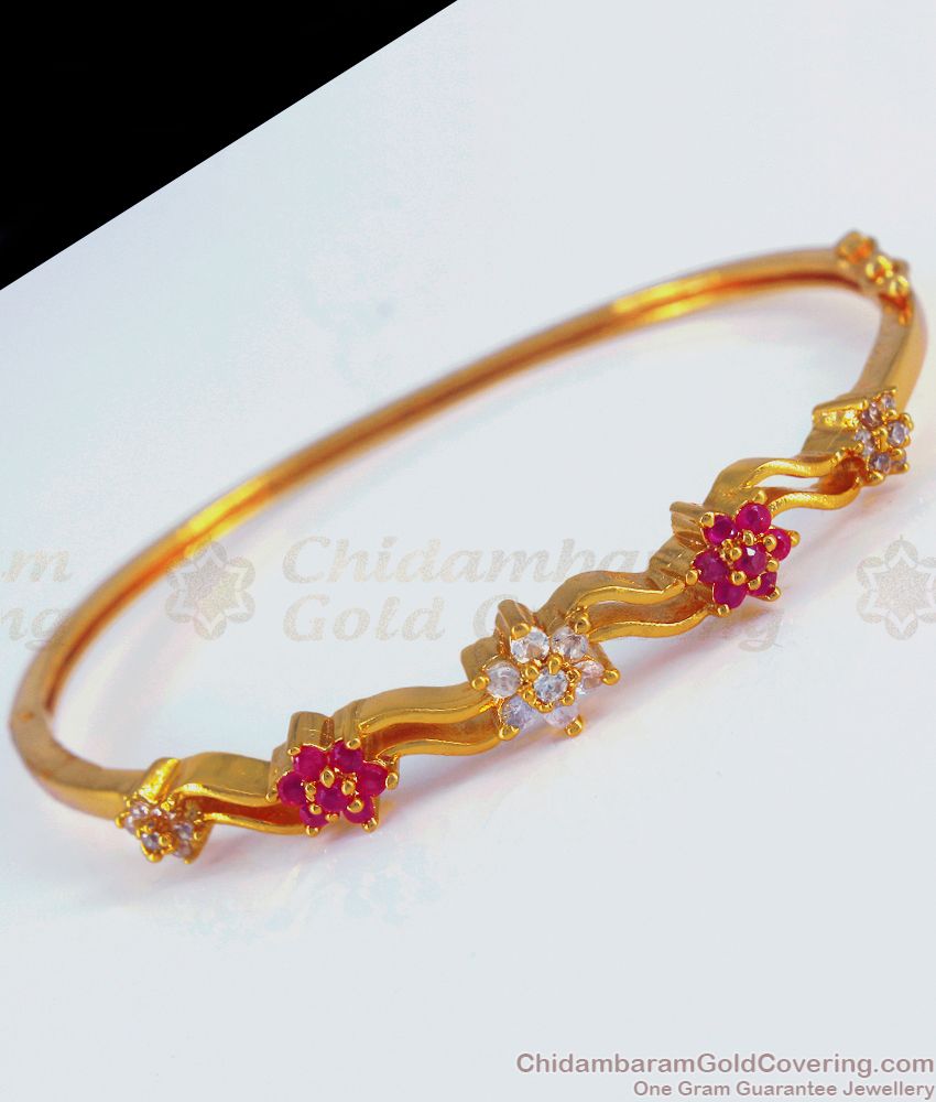 Gold Plated Bracelet Floral Ruby White Stone BRAC623