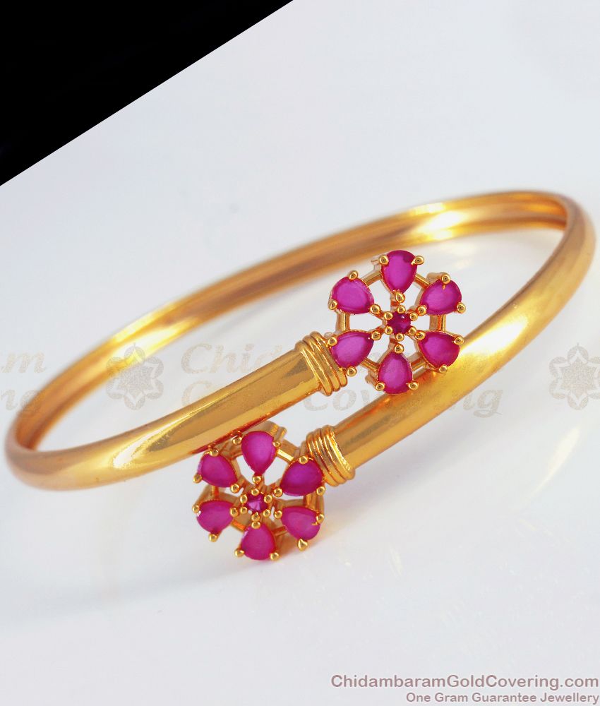 Floral Ruby Stone Gold Covering Bracelet Shop Online BRAC630