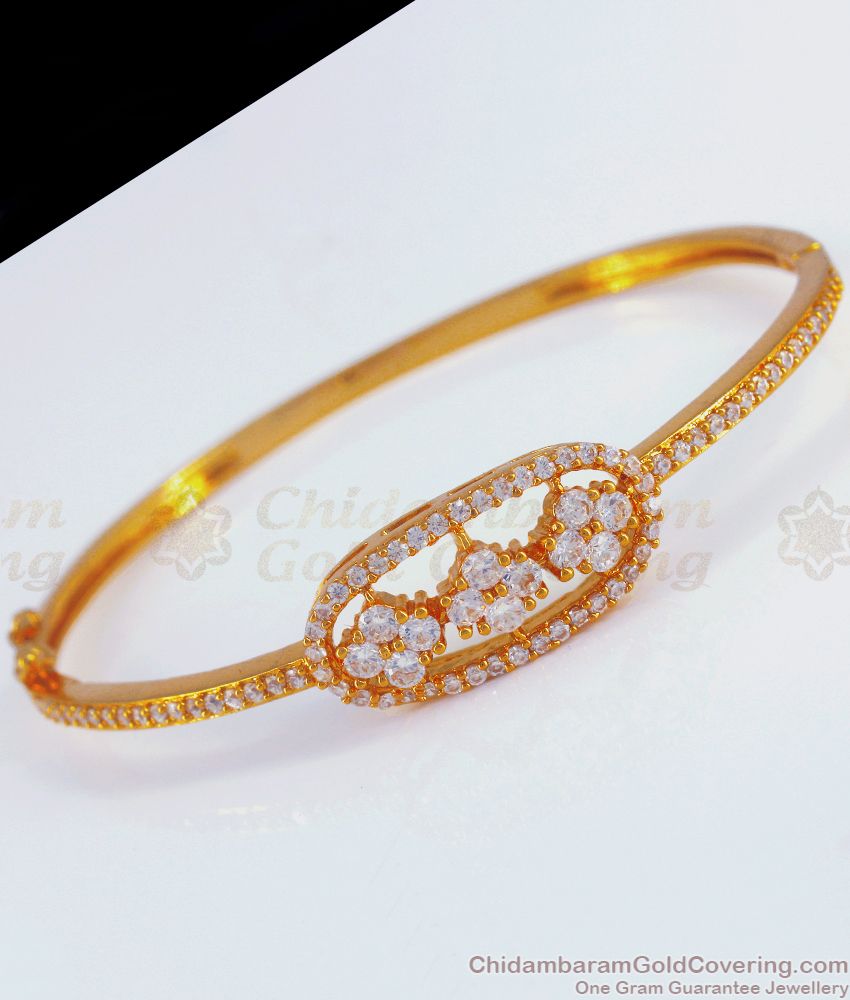 Broad White Crystals Gold Plated Bracelet Shop Online BRAC633