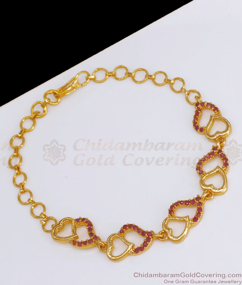 New Heart Shaped Gold Bracelet Ruby Stone Party Wear BRAC641