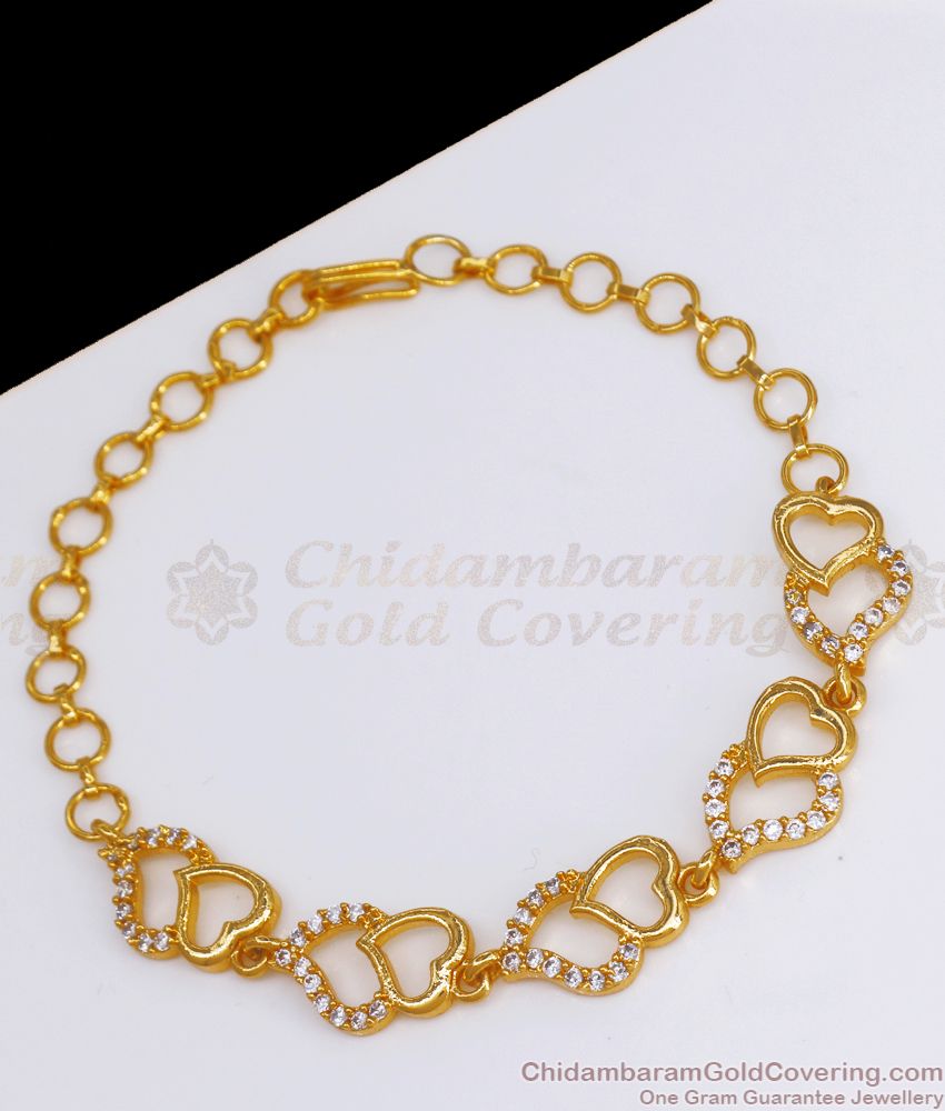 White AD Stone 1 Gram Gold Bracelet Dual Heart Design BRAC642