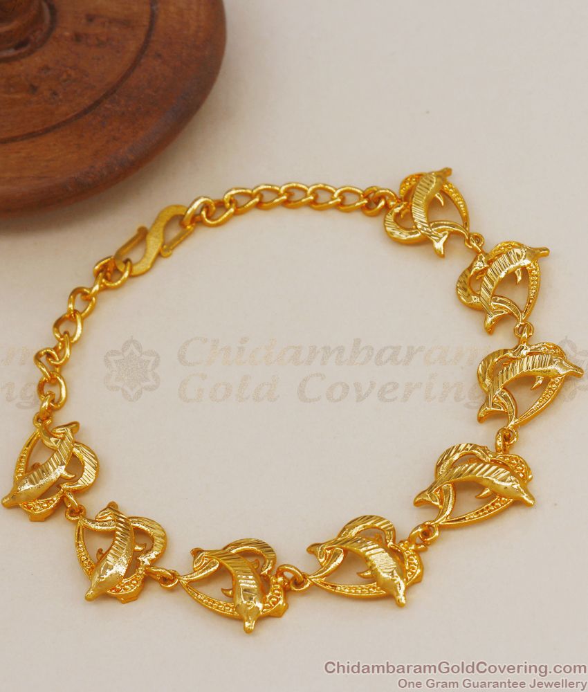 1 Gram Gold Bracelet Dolphin Heart Design Womens Fashion BRAC656