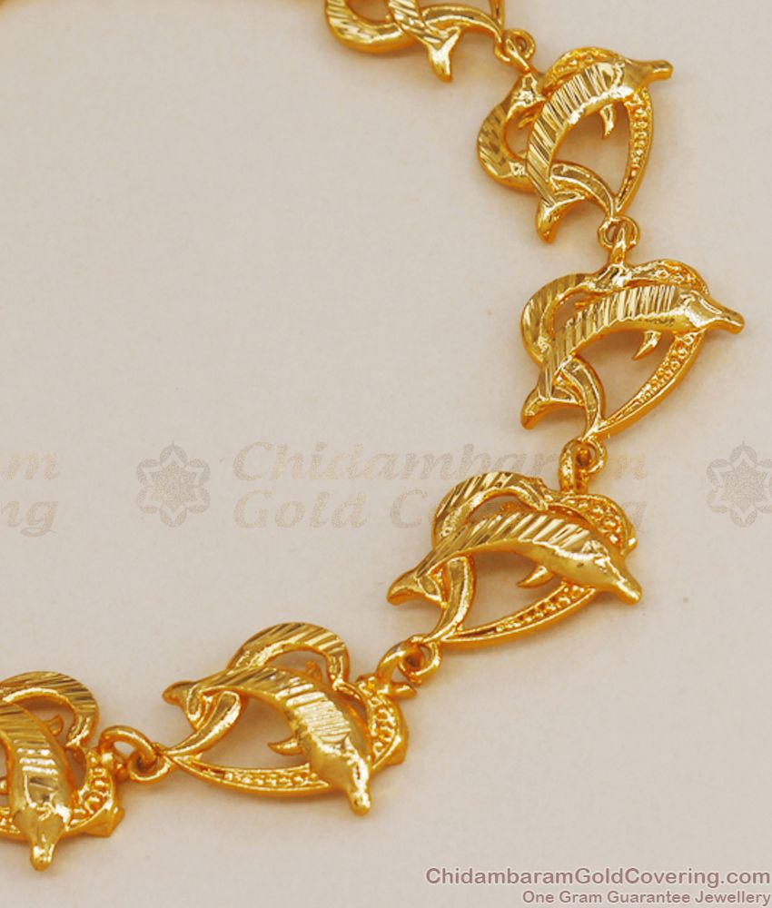 1 Gram Gold Bracelet Dolphin Heart Design Womens Fashion BRAC656