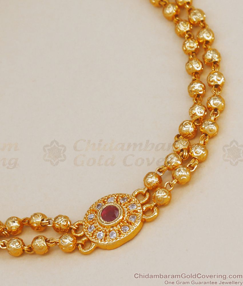 Gold Plated Bracelet Ball Design Ruby White Stone BRAC664