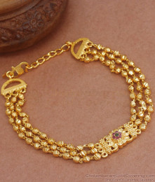 1 Gram Gold Bracelet 3 Line Beads Design Wrist Chain BRAC692