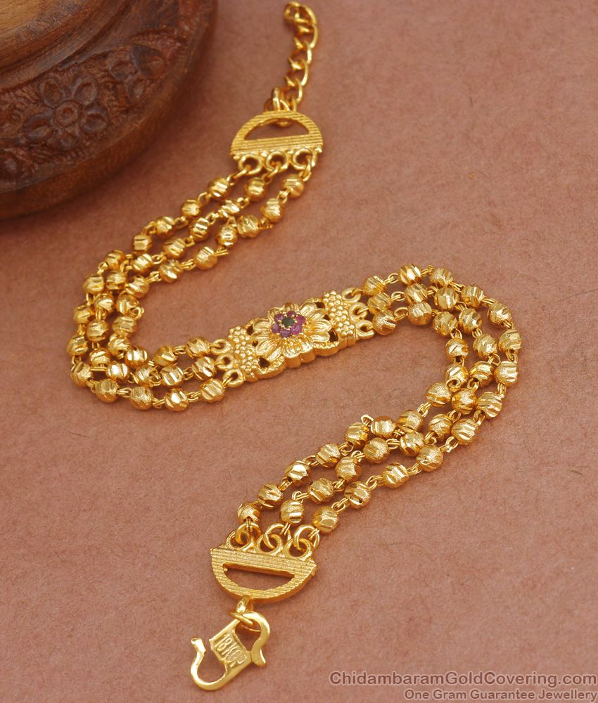 1 Gram Gold Bracelet 3 Line Beads Design Wrist Chain BRAC692