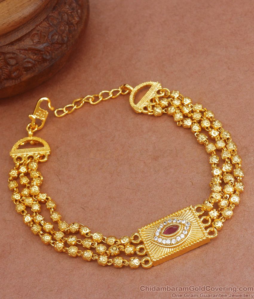 Triple Line Gold Plated Bracelet Ad Stone Pattern Shop Online BRAC693