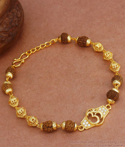 Amazon.com: Rudraksh American Diamond Gold Meena Om Sun Cuff Kada Bracelet  for Men/Rudraksha Kada with American Diamond work: Clothing, Shoes & Jewelry