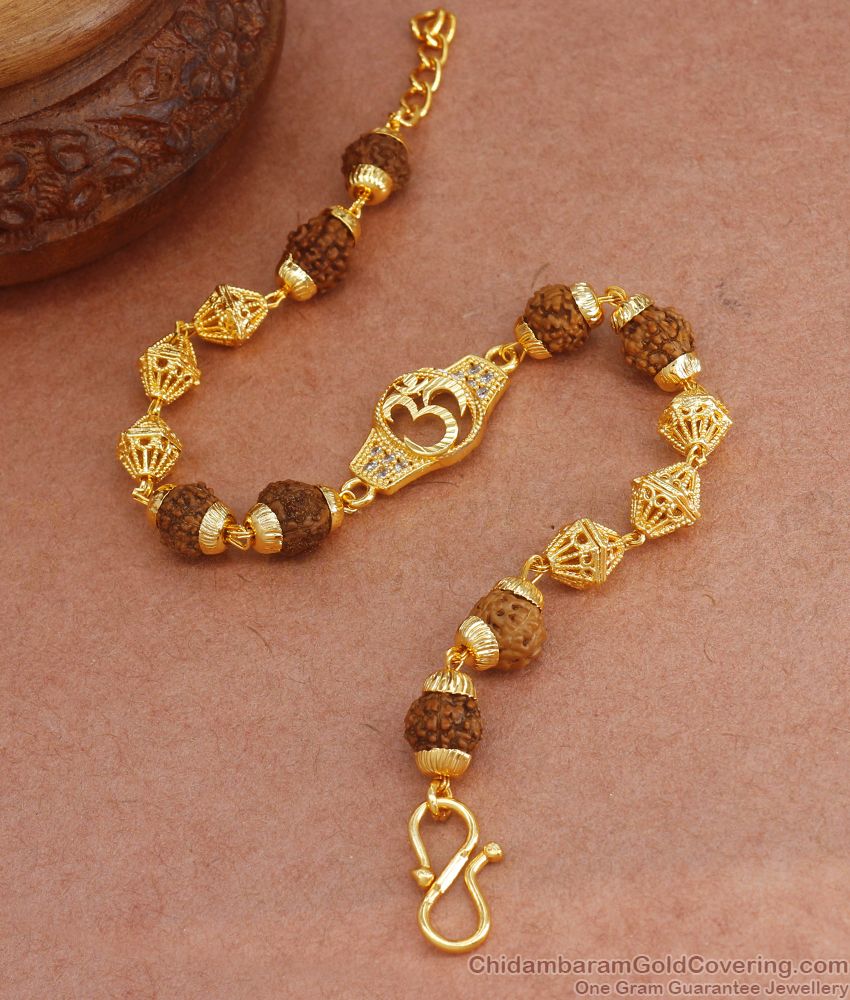 Traditional Rudraksha Bracelet Gold Plated With Om Design BRAC696
