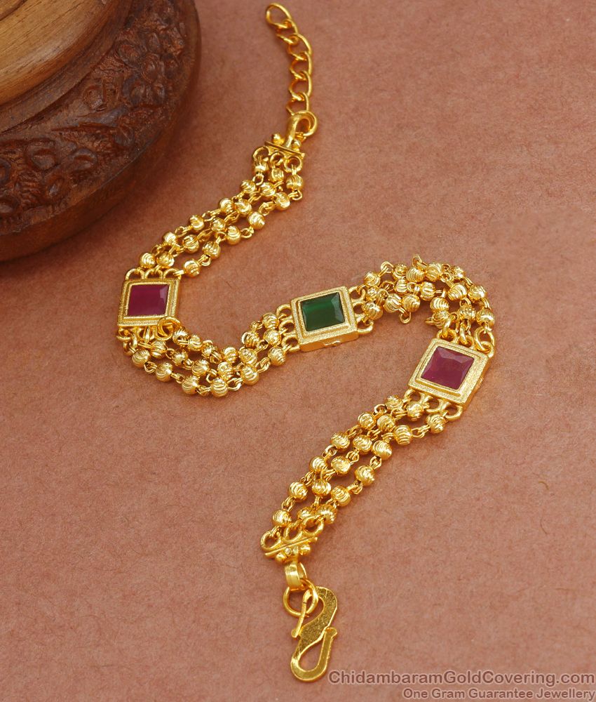 Emerald Dual Ruby Kemp Stone Gold Bracelet Party Wear Collections BRAC698