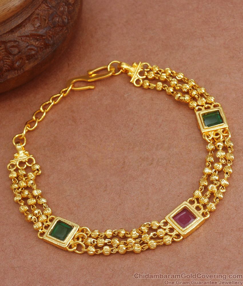 Dual Emerald Stone Gold Imitation Bracelet Beads Design BRAC699