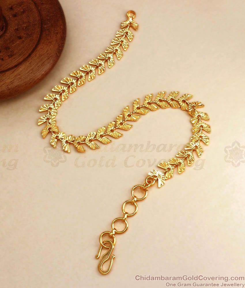 Stylish Leaf Pattern Gold Plated Bracelet Shop Online BRAC709