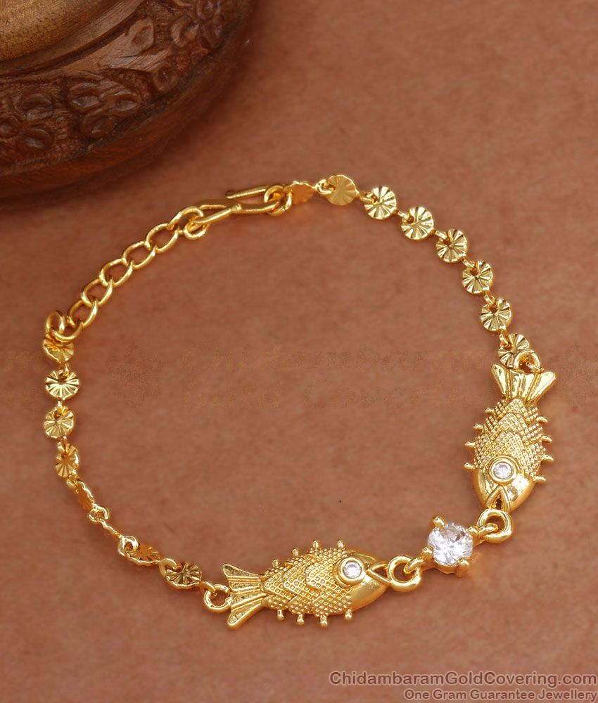 brac734 new full white stone dual fish gold chain bracelet shop online 1