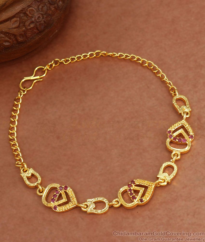 Ruby Stone Gold Plated Bracelet Heart Shaped Collections BRAC735