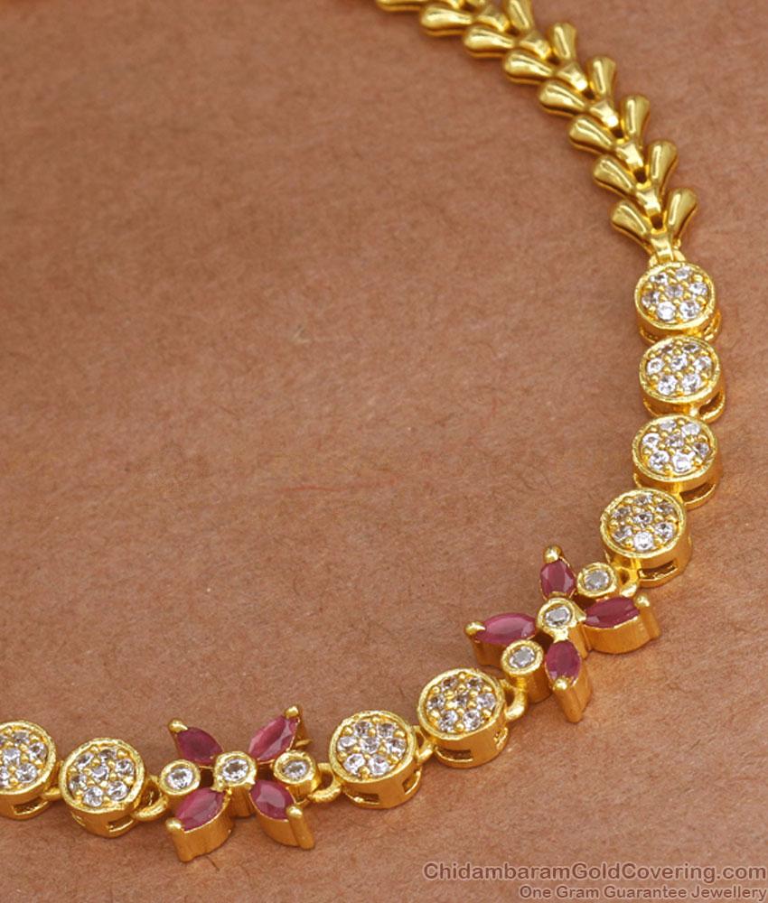 Elegant Ruby White Stone One Gram Gold Bracelet With Floral Design BRAC760