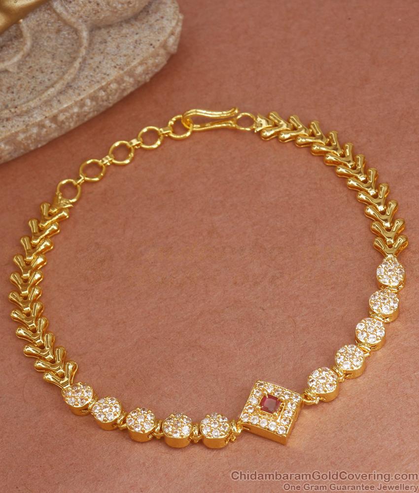 Glittering White CZ Stone Gold Imitation Bracelets Designs Shop Online BRAC794