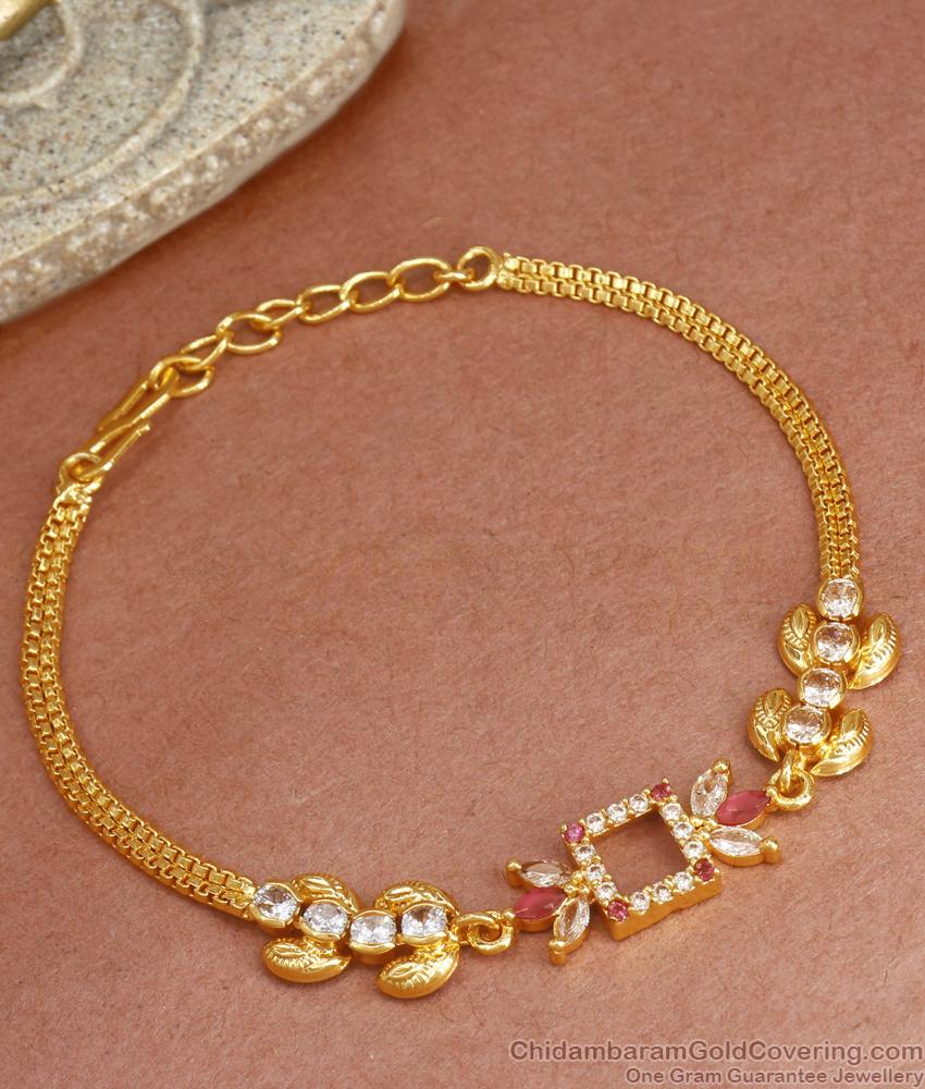 Attractive Gold Plated Bracelet Ruby White AD Stone Collections BRAC796