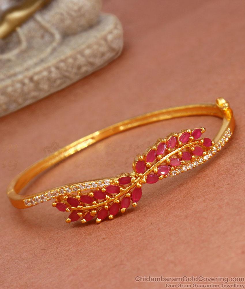 Dazzling Ruby Stone Gold Plated Kada Bracelets Lock Type BRAC824