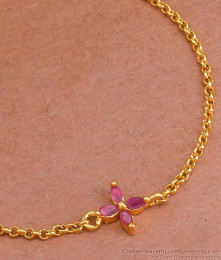 One Gram Gold Bracelet Ruby Stone Flower Charm Design BRAC871 One Gram Gold Bracelet Ruby Stone Flower Charm Design BRAC871