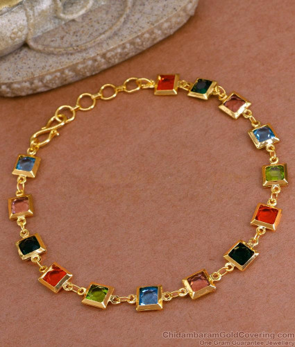 Multi Kemp Stone Navarathnam Gold Bracelet Traditional Design