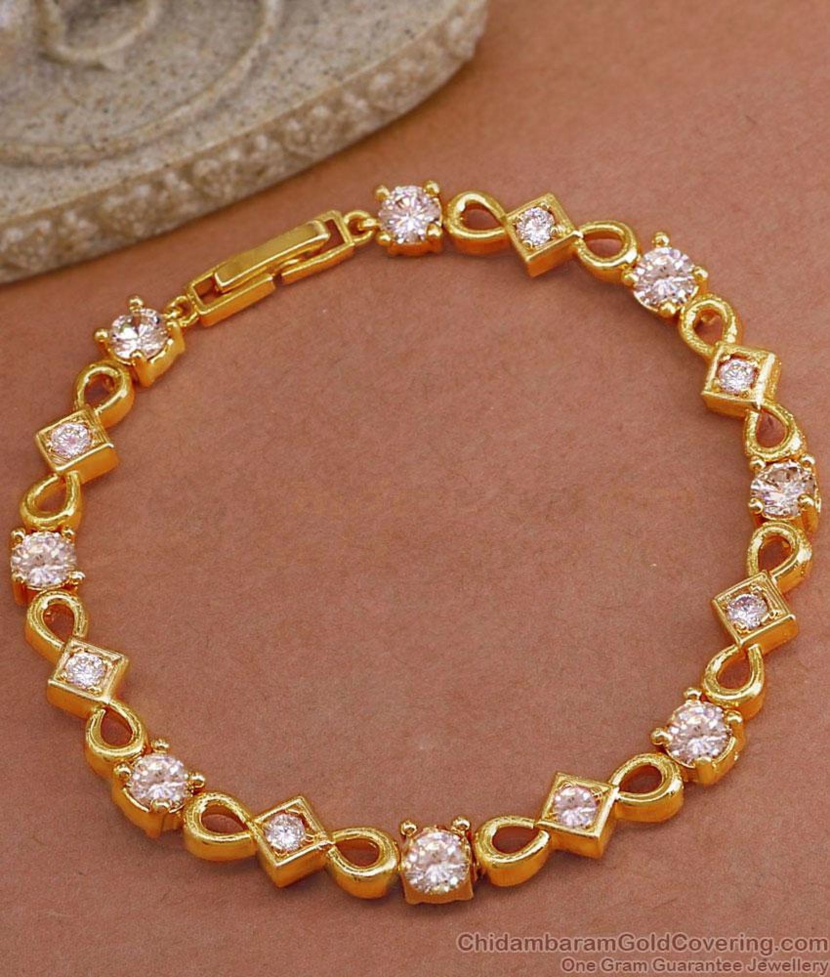 Stylish Rose Gold Plated Cubic Zirconia American Diamond Adjustable Bracelet For Women & Girls