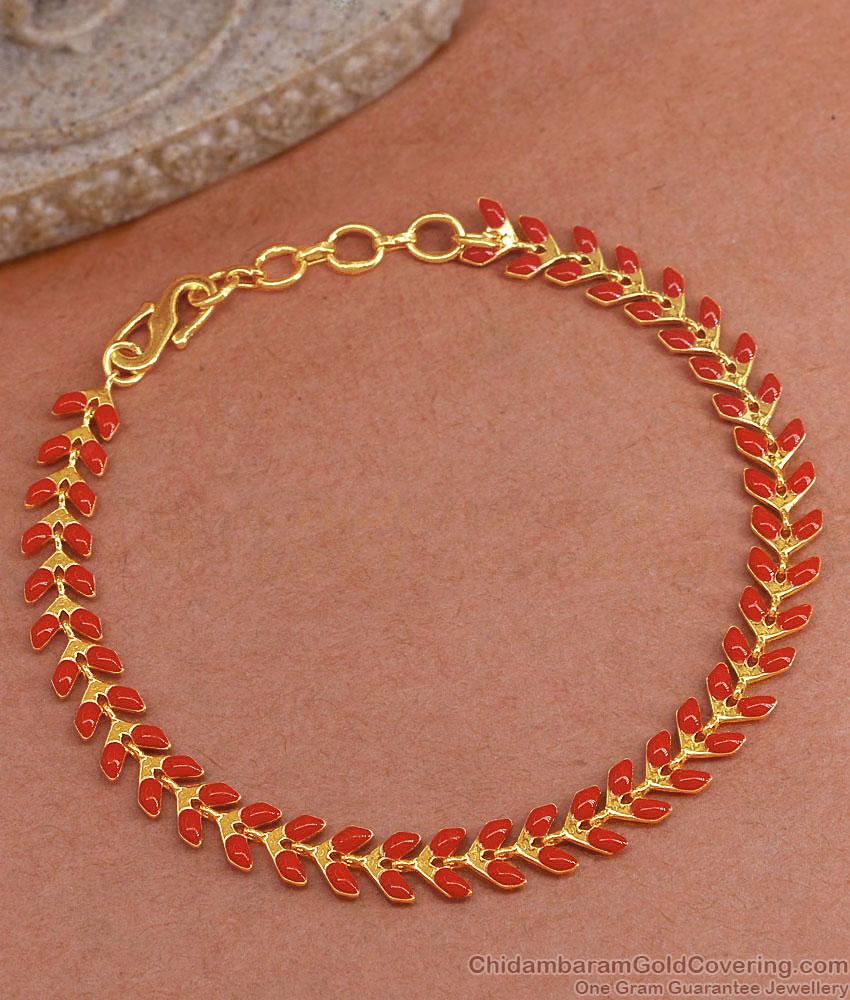 Leaf Design Gold Plated Bracelet With Red Coral Drops BRAC985 Leaf Design Gold Plated Bracelet With Red Coral Drops BRAC985