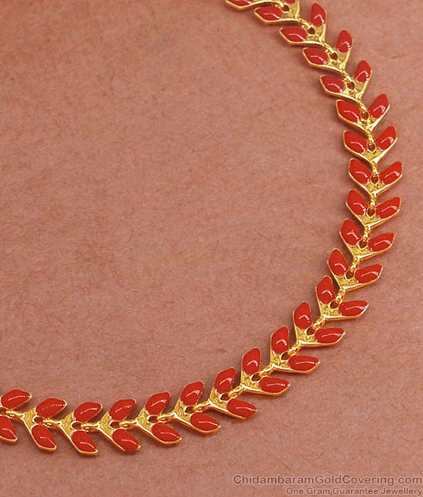 Leaf Design Gold Plated Bracelet With Red Coral Drops BRAC985 Leaf Design Gold Plated Bracelet With Red Coral Drops BRAC985