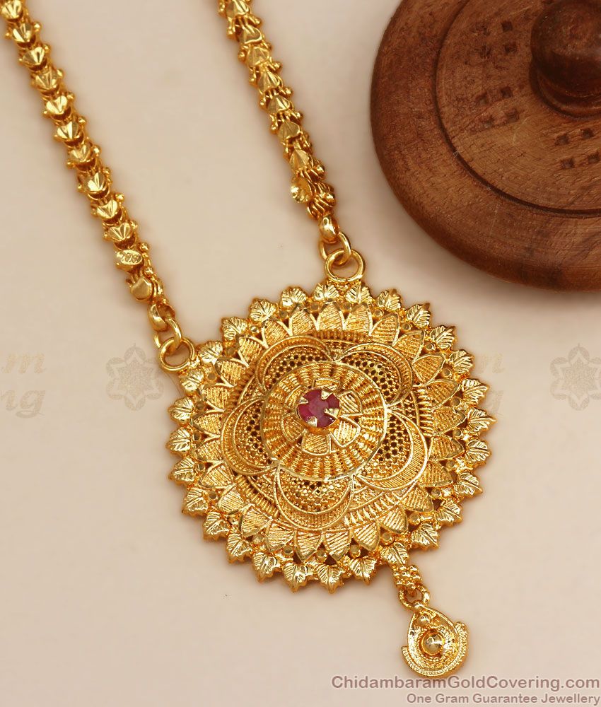 Single Ruby Stone Gold Plated Dollar Chain Floral Design BGDR1003