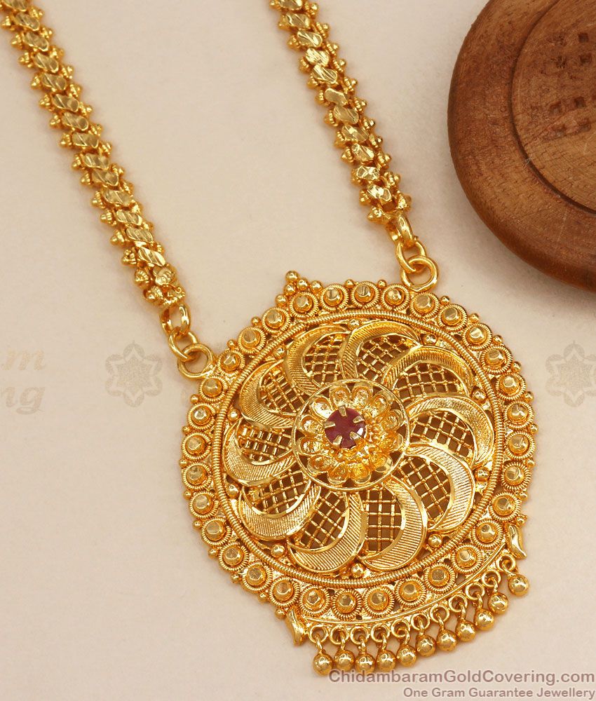 Beautiful 1 Gram Gold Big Pendant Chain Ruby Stone Pattern BGDR1005