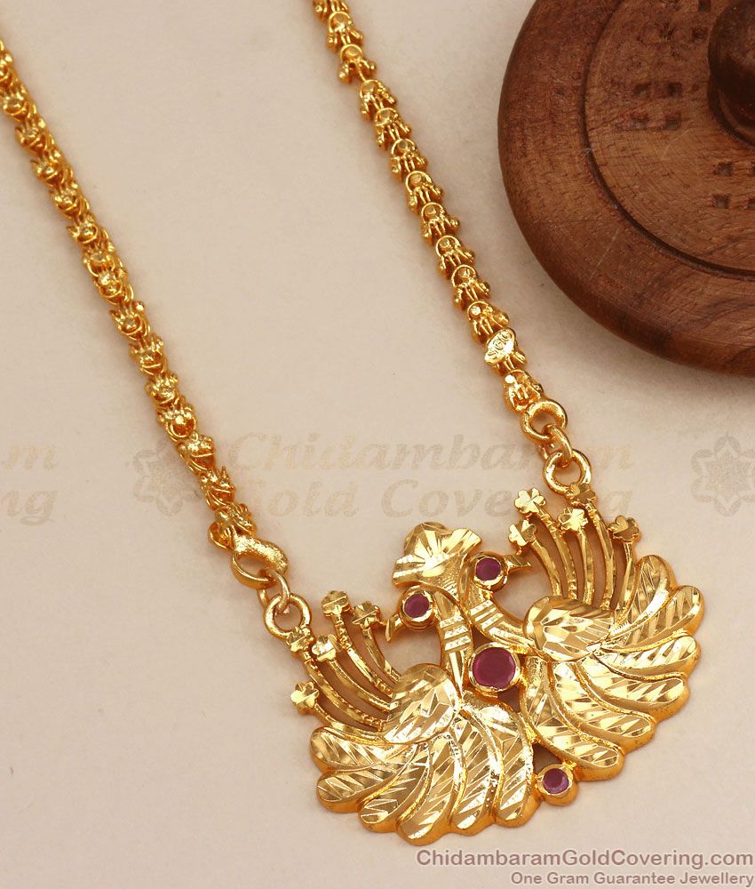 Double Swan Dollar One Gram Gold Chain Ruby Stone Collections BGDR1007
