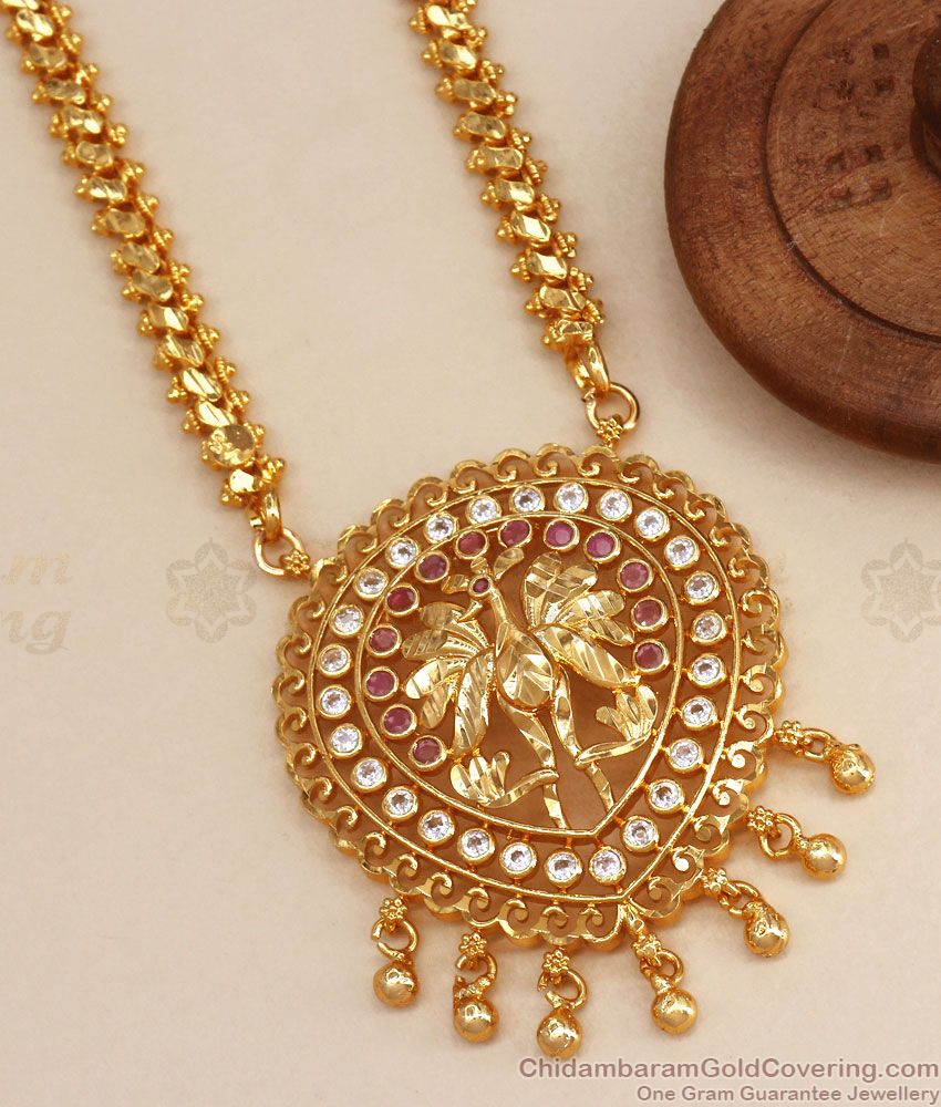Latest Gold Peacock Dollar Chain Ruby White Stone Collections BGDR1008