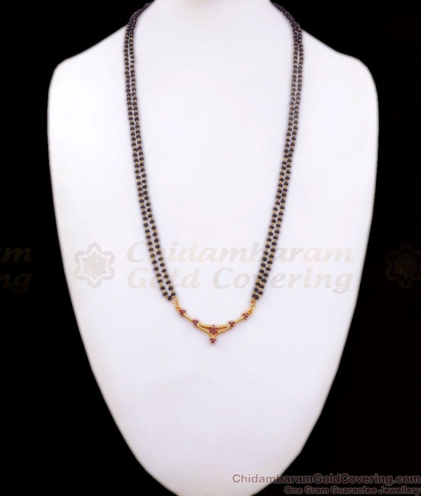 Stylish 1 Gram Gold Mangalsutra Ruby Stone Dollar Collections BGDR1014