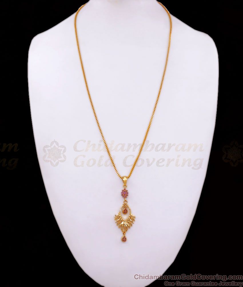 Thin Gold Plated Pendant Chain With Ruby Stone BGDR1026