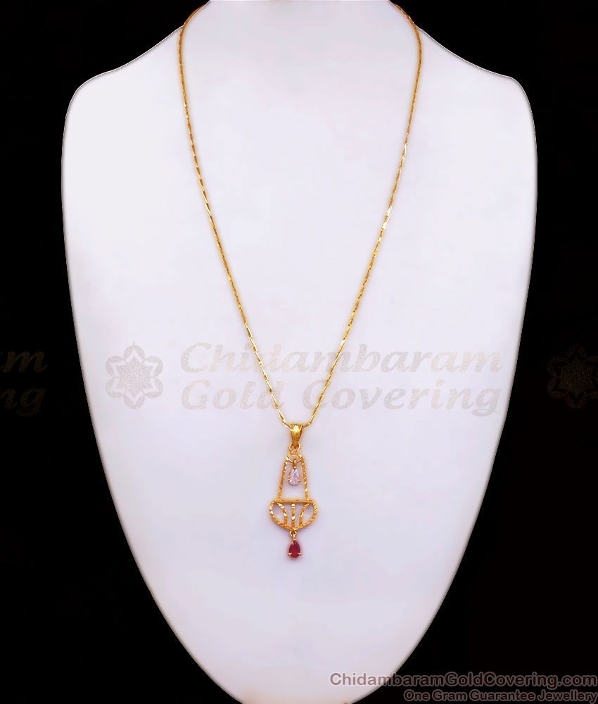 Unique 1 Gram Gold Dollar Chain Hanging Stone Pattern BGDR1028