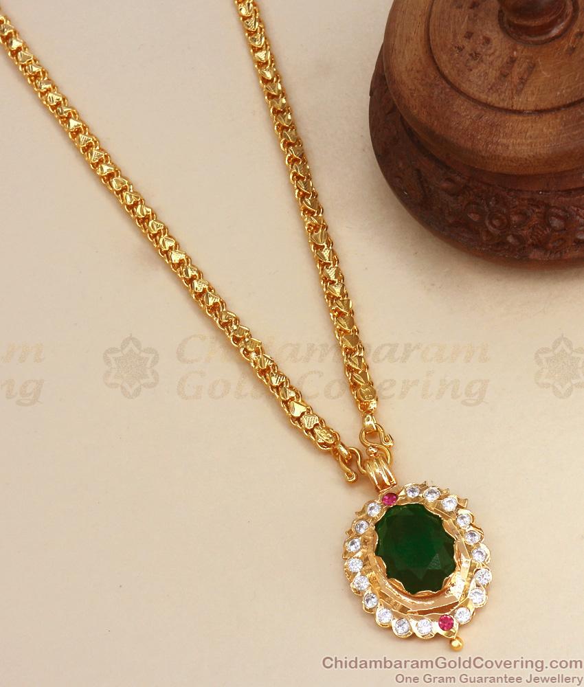 Big Green Emerald Stone Impon Dollar Gold Plated Chain Womens Fashions BGDR1033