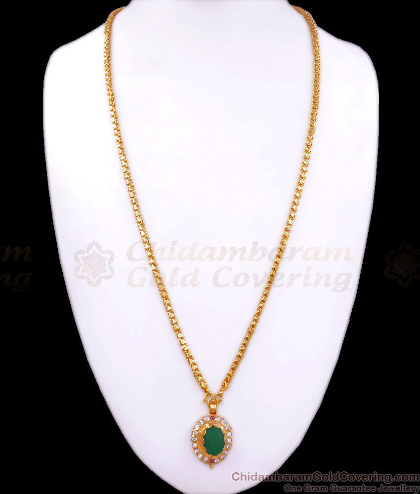 Big Green Emerald Stone Impon Dollar Gold Plated Chain Womens Fashions BGDR1033