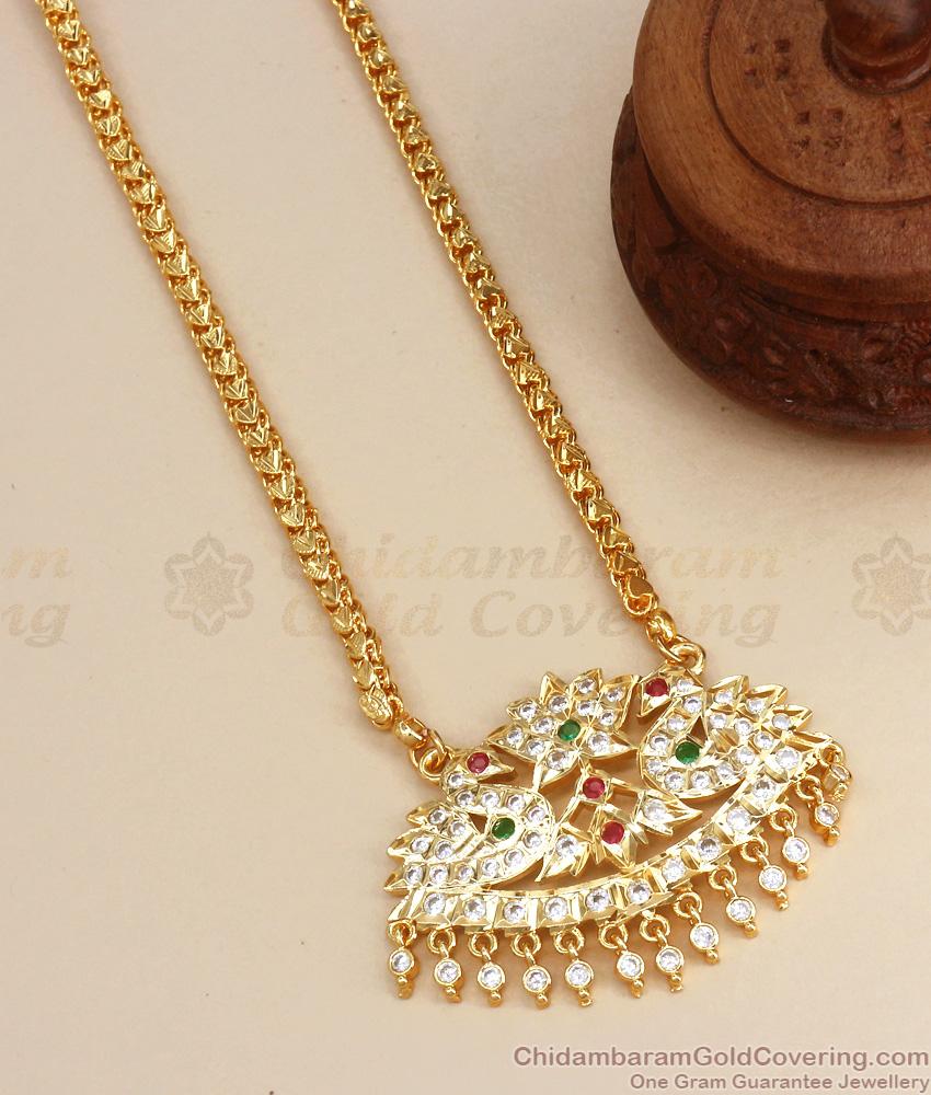 30 Inch Long Swan Design Impon Gold Dollar Chain Gati Stone Jewelry BGDR1041
