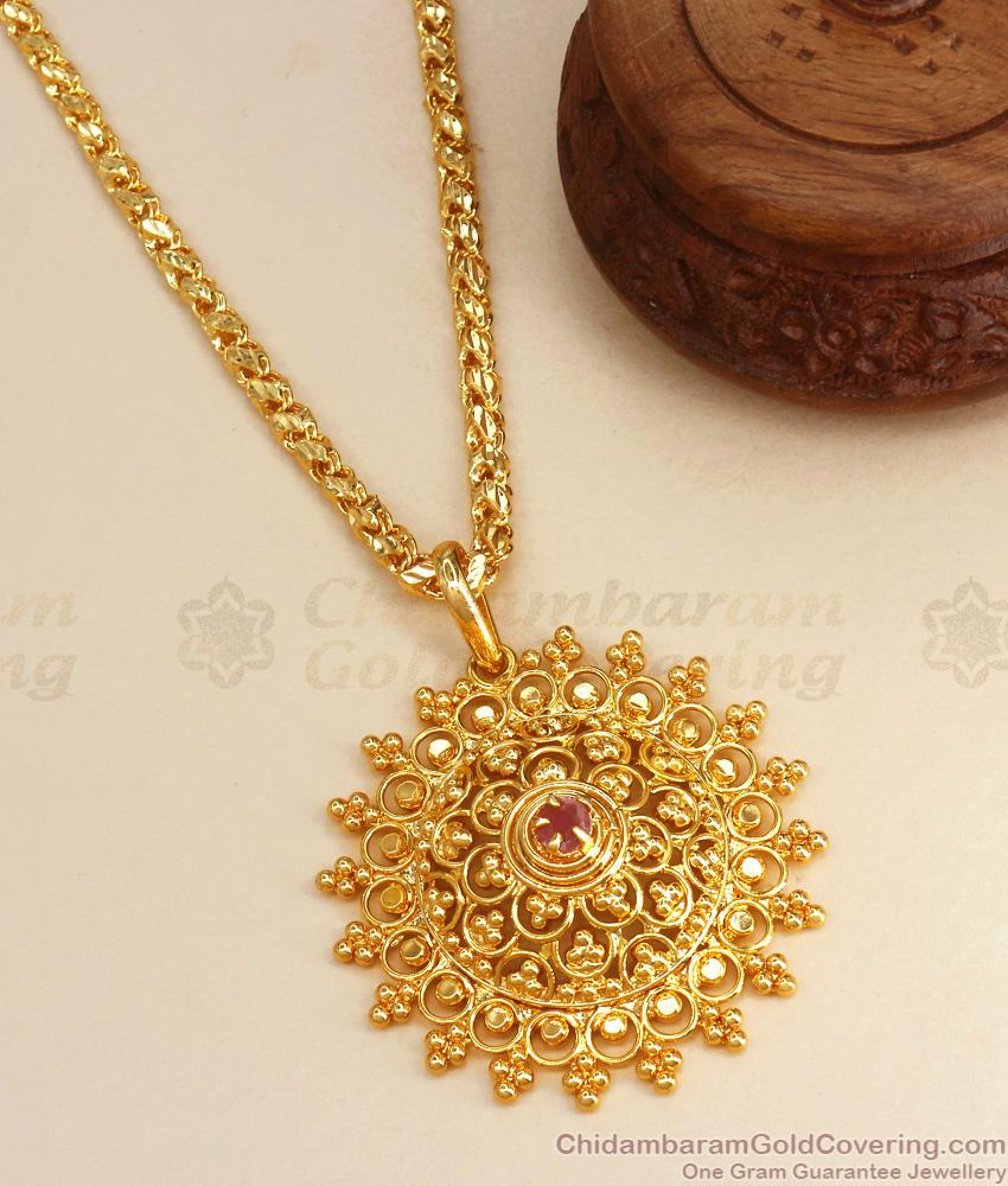 Floral Ruby Stone Gold Plated Dollar Chain At Affordable Price BGDR1064