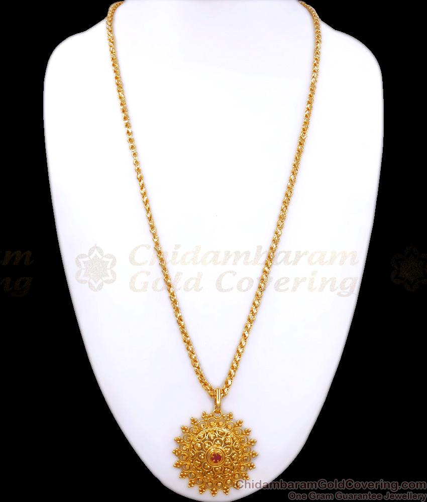 30 Inches Long Floral Ruby Stone Gold Plated Dollar Chain At Affordable Price BGDR1064