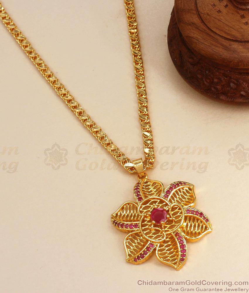 One Gram Gold Dollar Chain Ruby Stone Floral Designs Shop Online BGDR1067