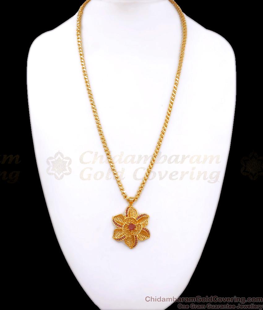 One Gram Gold Dollar Chain Ruby Stone Floral Designs Shop Online BGDR1067
